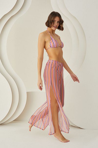 LOYA Colorful Stripes Pareo Trousers with Slit Detail