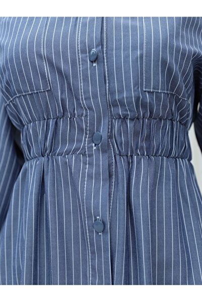 Modamorfo Pruhované šaty s knoflíky vpředu a elastickým pasem - námořnická modř