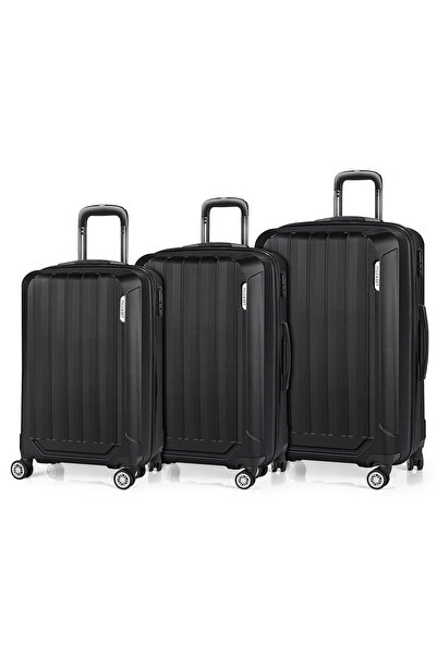 POLO&SKY Polo Sky Spring Model 3'lü Valiz Seti Siyah Renk, Kabin - Orta - Büyük