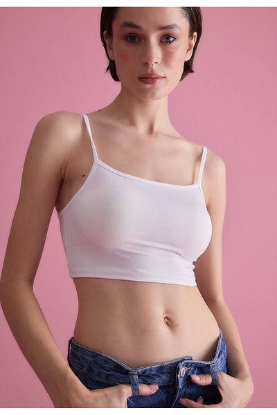 TUBİA Women's Strappy Ecru Bustier Blouse
