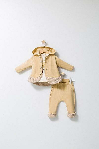 Tongs Baby Set 3 piese: pantaloni, bluzita si hainuta cu gluga elegantaFun Penguin, Tongs baby Crem