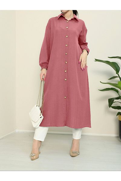 Modamorfo Long Crinkle Tunic with Elastic Sleeves and Buttons -Baby