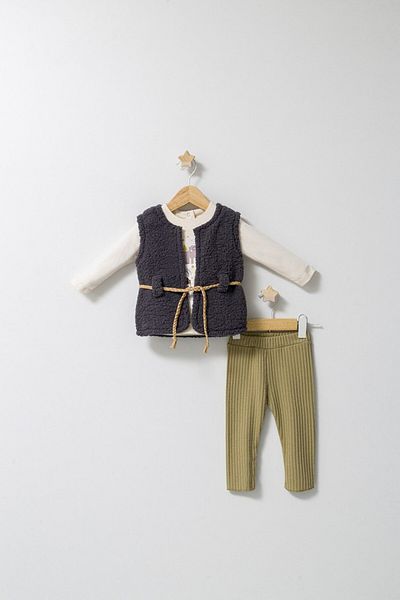 Tongs Baby Set 3 piese: pantaloni, bluzita si vestuta elegantaFun Penguin, Tongs baby  Gri