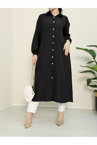 Modamorfo Long Crinkle Tunic - Neck Button and Elastic Sleeve