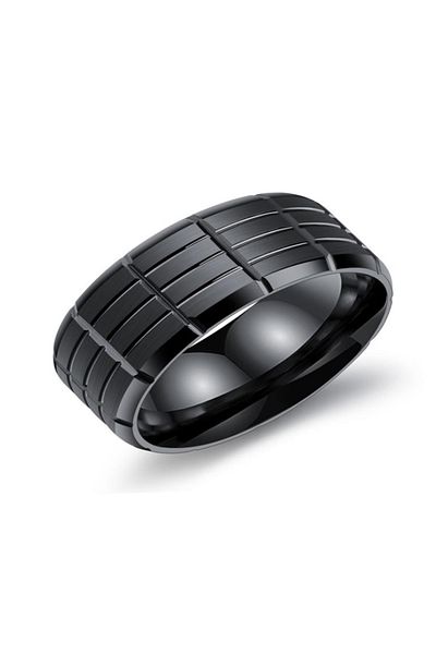 Chavin Glossy Black Steel Ring - Women & Men Ec38Sy