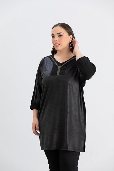 RMG Plus Size Stone Detail Knitted Blouse Black