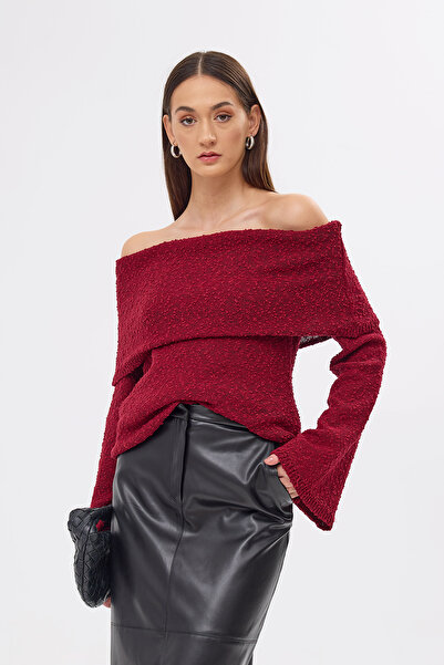 Mozto Kaia Madonna Collar Claret Red Sweater