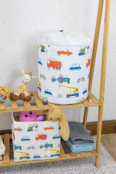 Rope Home Coș de jucărie din plasă cu model pentru mașină și set de cutii organizatoare fără capac
