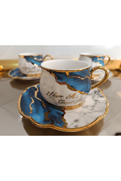 DEKOR ZÜCCACİYE HOME Kosova 6 kişilik tombul çiçek tabaklı kahve fincanı