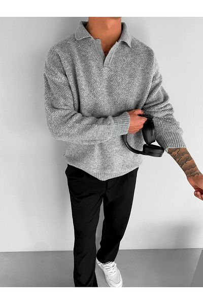ablukaonline Gray Men's Oversize Textured Sweater
