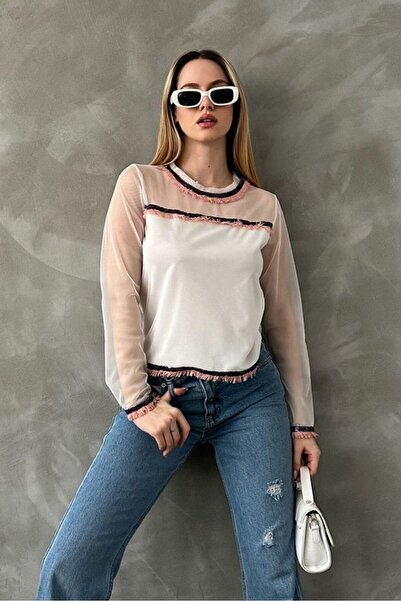 VERYMODA Tulle Detailed Blouse - Cream |   F1634