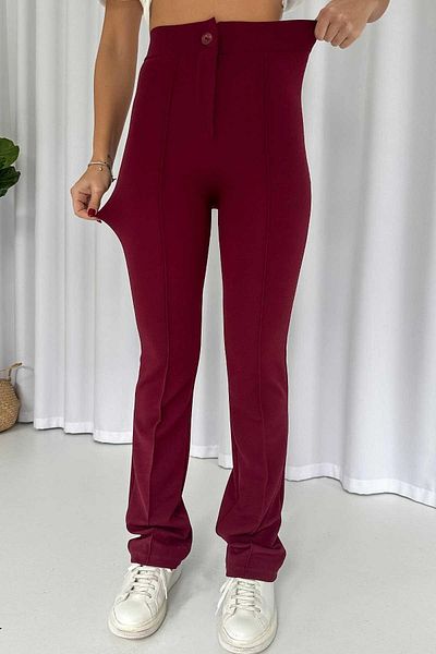 Mine Tan Butik Palazzo Full Lycra High Waist Women's Trousers - Burgundy