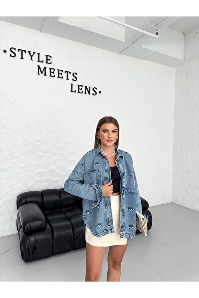 SOLİS MODA Τζιν μπουφάν με λεπτομέρεια κεντήματος