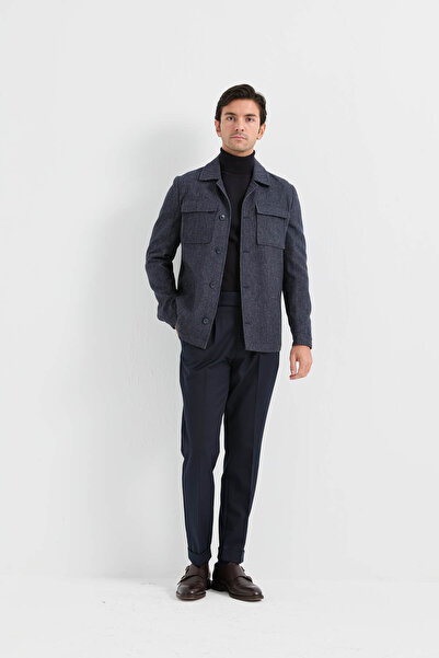 AEK FIORE Erkek Lacivert Yün Karışımlı Ceket