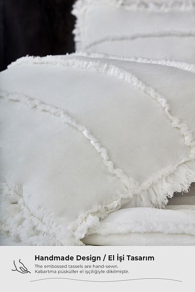 Evlen Home Collection White Cotton Echos Bedspread Set - Casual Double Sided 3 Pieces Padded