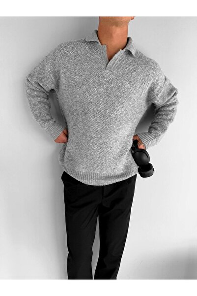 ablukaonline Gray Men's Oversize Textured Sweater