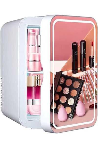 COOYA 8L Mini Makeup Fridge, Skincare Refrigerator, with LED Light Mirror Portable Storage for Home Car