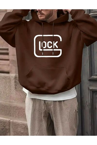 Medinenur Lock Printed Hooded Pocket Sweatshirt