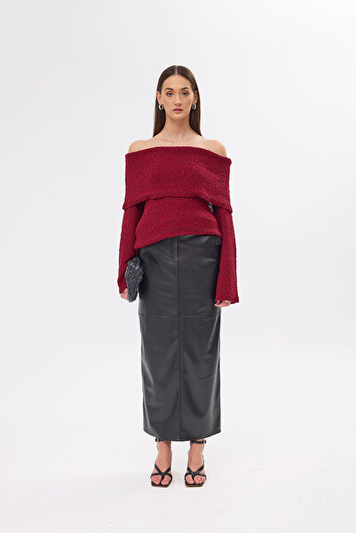 Mozto Kaia Madonna Collar Claret Red Sweater