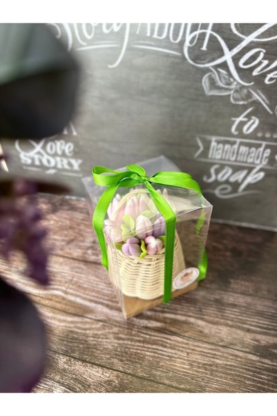 Şirin Sabun Bamboo Tulip Basket Pink Purple Handmade Scented Soap