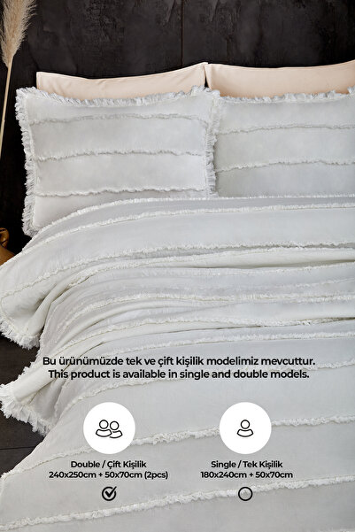 Evlen Home Collection Pamuklu Echos Yatak Örtüsü Takımı Günlük Çift (Taraflı) Kişilik 3 Parça Dolgulu El İşi Beyaz