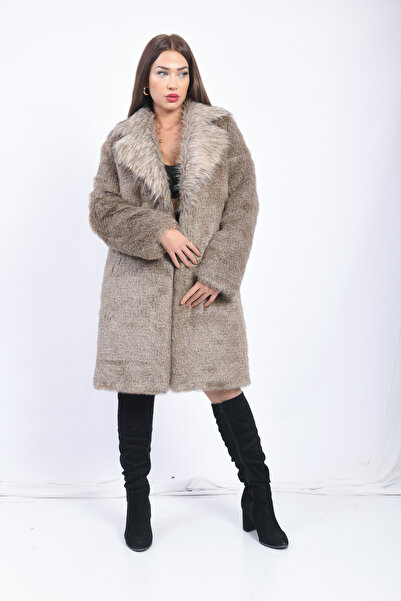 FUREVER FASHION Şal Yaka Suni? Kirçilli Kürk Kadin Manto