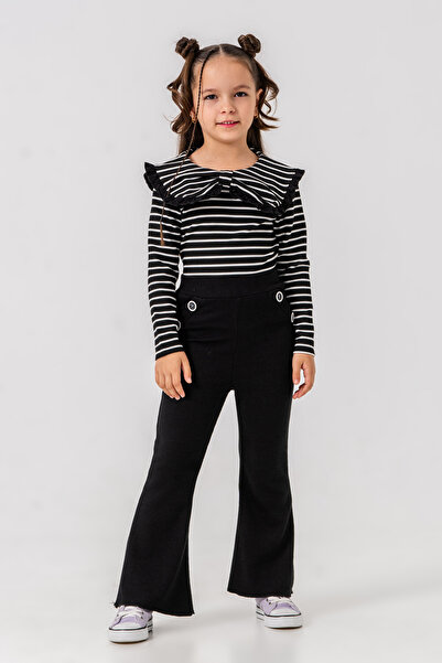 Smile Kids Costum pentru fetiță, cu guler în dungi negre, cu picior spaniol d...