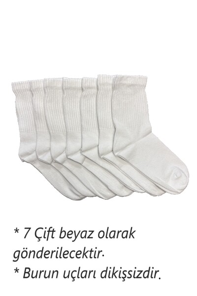 vtex socks 7'li Kadın Beyaz Tenis Kolej Çorap Fitilli Soket Çorap