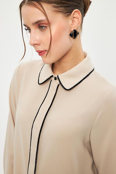 Zühre Beige Tunic with Stripe Detail - T-1498