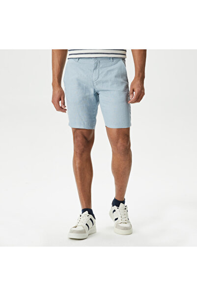 Nautica Erkek Mavi Slim Fit Keten Bermuda