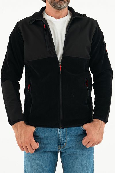 Souris Men's Black Slim Fit Anti-pilling Non-Pilling Full Zipper Softshell Garnished Fleece Sweatshirt