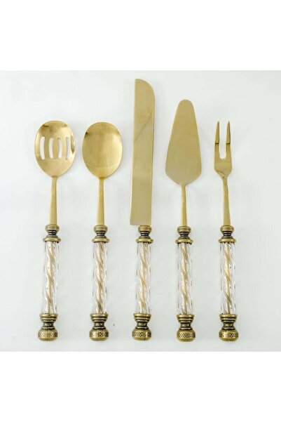 ÇAMLICA HOME طقم تقديم كريستال 5 قطع تيتانيوم انتيك