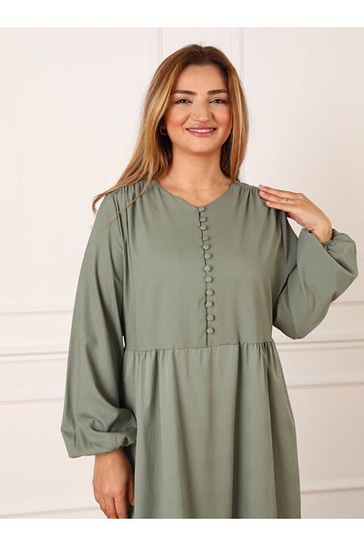 ALİA Plus Size Brit Button Detailed Dress - Green - Alia