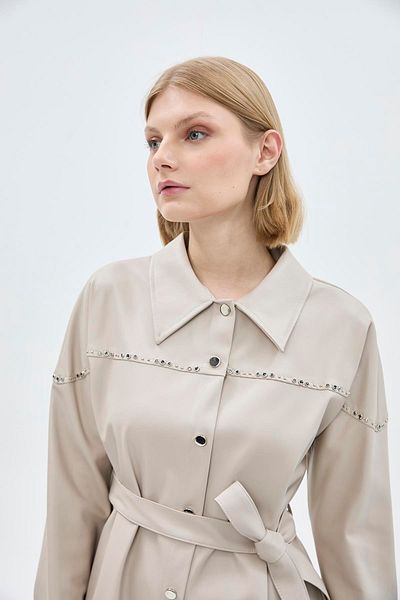 Zühre Stone Leather Shirt Collar Tunic - Button Detail T-1476