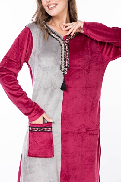 mervemoda Women's Long Sleeve Velvet Dress