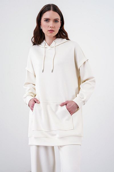 Zühre Ecru Hooded Comfort Sweatshirt - T-1472