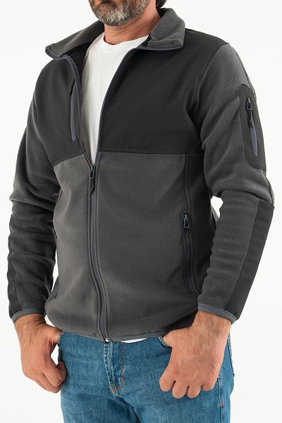 Souris Ανδρικό Smoked Slim Fit Anti-pilling Φούτερ Fleece με γαρνιρισμένο μαλακό κέλυφος με πλήρες φερμουάρ
