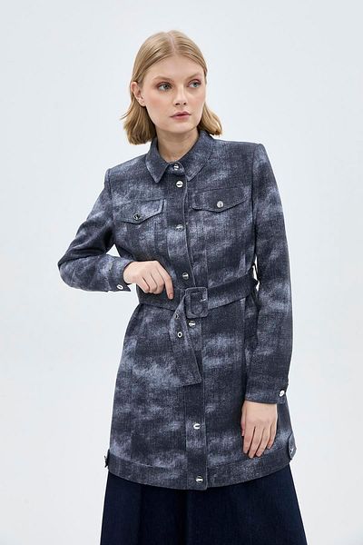 Zühre Jachetă bleumarin cu detaliu curea guler cămașă C-0115