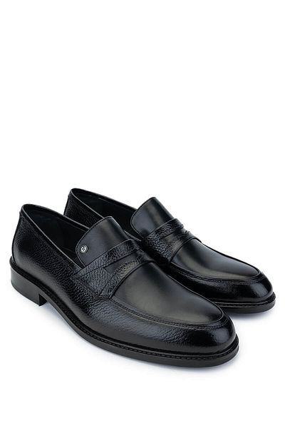 Tamer Tanca Men's Genuine Leather Black Floater Loafer Shoes