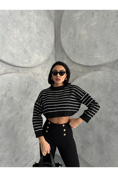 Basko fashion Pulover Crop cu dungi