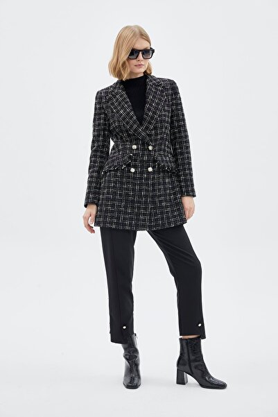 Zühre Double Breasted Collar Buttoned Black Jacket C-0109