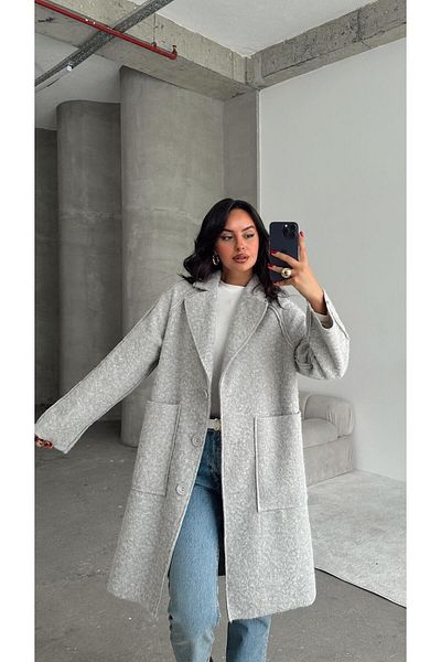 mydukkan.co Gray Melange Stamp Coat - Long
