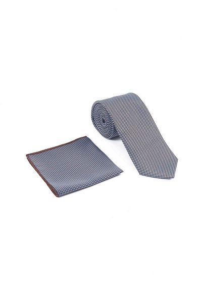 Brianze Blue Patterned Coffee Tie and Handkerchief Set