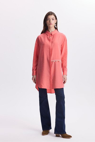Zühre Pomegranate Flower Patterned Tunic - Accessory Detailed, Model 1459
