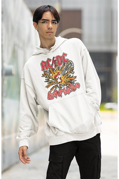 Fuddy Moda Φούτερ με κουκούλα με κουκούλα με στάμπα AC-DC Rock Band