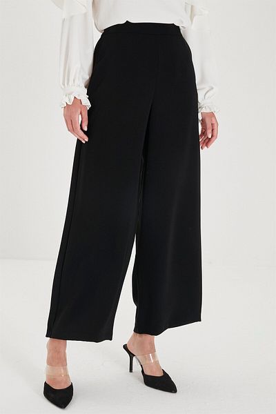 Zühre Wide Leg Black Fabric Trousers P-0013
