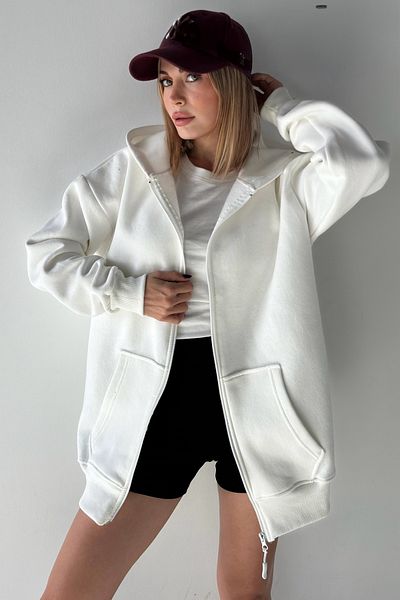 bb butik basic Oversize Thick Three Thread Zipper Hooded Sweatshirt