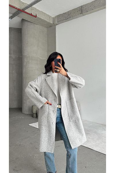 mydukkan.co Gray Melange Stamp Coat - Long