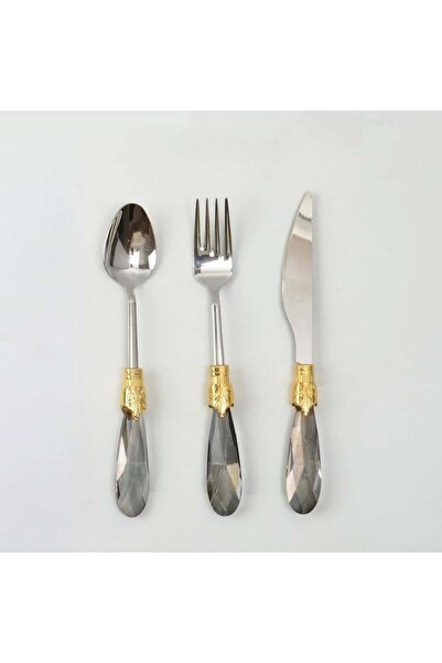 ÇAMLICA HOME 18 Parça Tatlı Çatal Kaşık Bıçak Seti Füme Altın