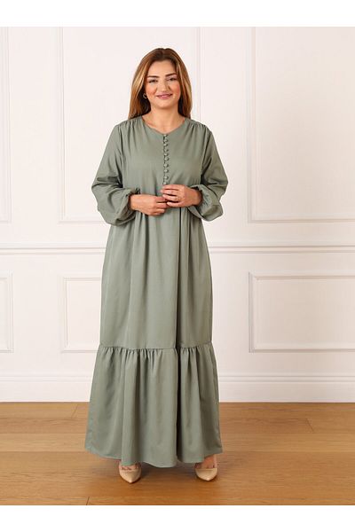 ALİA Plus Size Brit Button Detailed Dress - Green - Alia